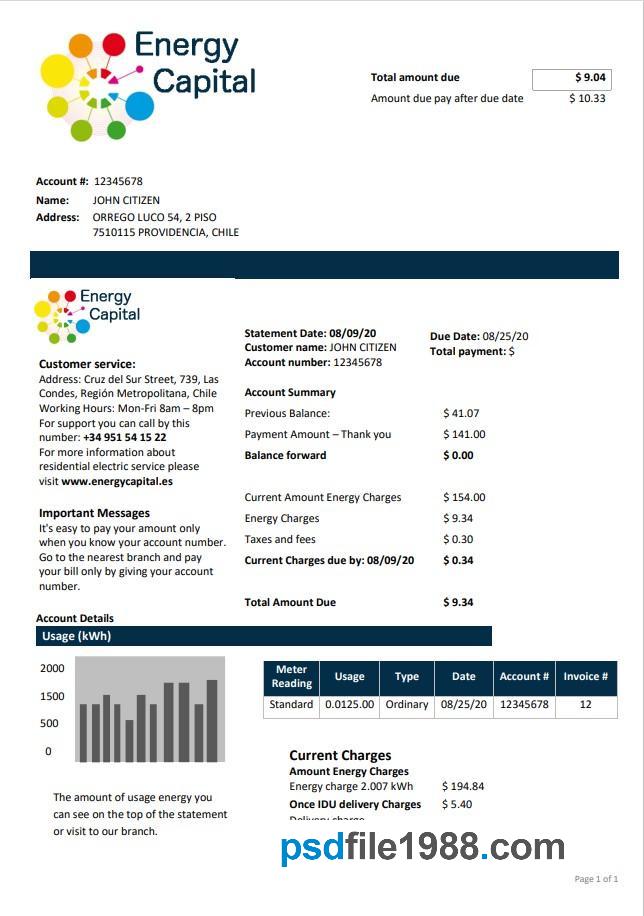 Chile Energy Capital Utility Bill